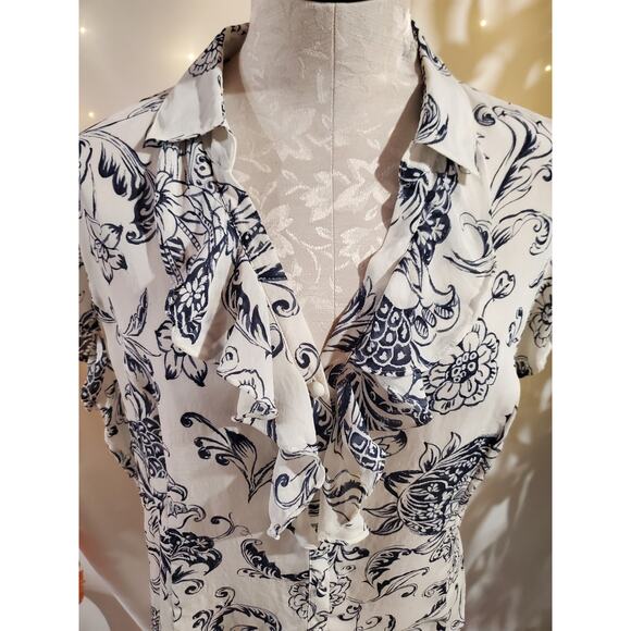 Vtg Talbots 100% Silk Floral Short Flutter Sleeve Button Ruffle Top Size 16 Y2K - Picture 5 of 9